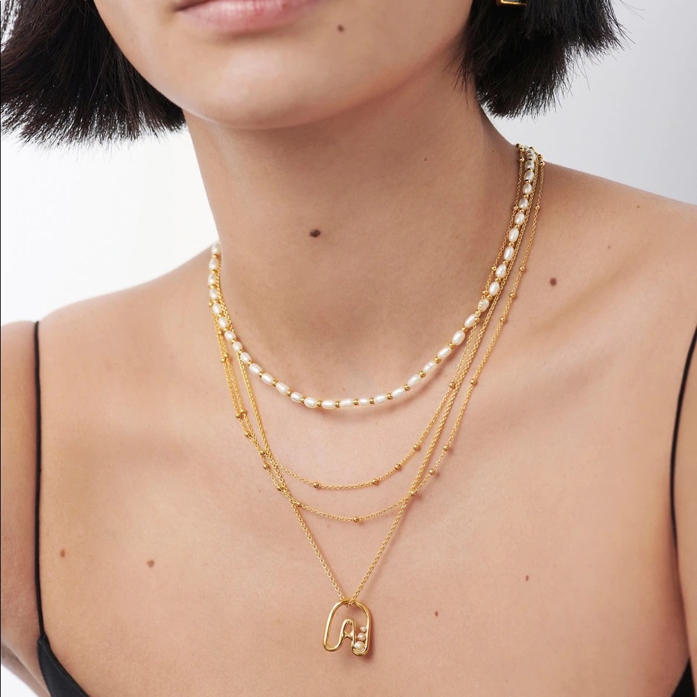 Missoma Chubby Pearl Initial Pendant Necklace - Picture 2 of 4